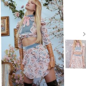 For Love & Lemons Floral Mini Skirt